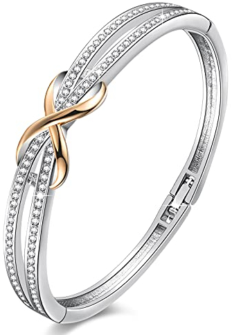 Angelady Bracelet Femme Infini 7in Plaqué Argent Bracelet Or Rose avec des Cristaux, Bracelet Femme Cadeau Fête des Mères Anniversaire Femme Maman - avec Boîte Cadeau
