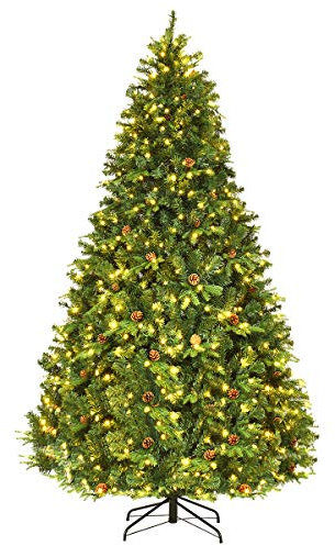 COSTWAY 240cm LED Künstlicher Weihnachtsbaum, Christbaum mit Klappsystem und Metallständer, Tannenbaum geschmückt, Kunstbaum Weihnachten ideal für Zuhause, Büro, Geschäfte und Hotels (240CM)