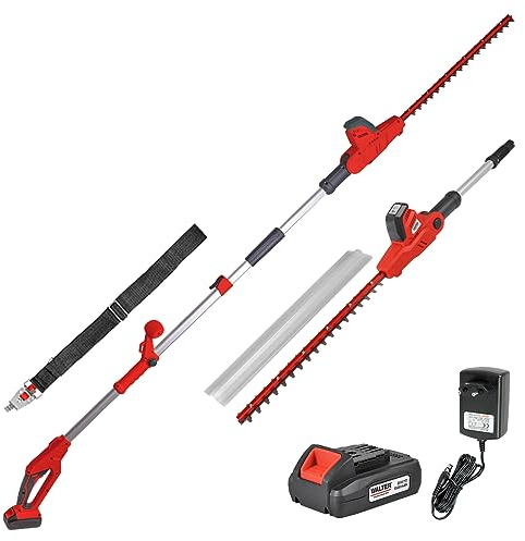 WALTER Akku-Heckenschere 20 V mit abknickbare Teleskopstange, kraftvoll, leichte Handhabung, Verstellbarer Zusatzhandgriff und Tragegurt, 230-300cm, Abstandhalter für präzise Ecken und Kanten