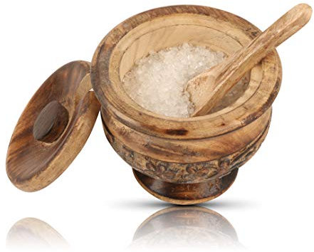 Azucarero decorativo de madera rústica con tapa, boca ancha, tarro de dulces para especias, condimentos, frutos secos, cuenco para servir sal, contenedor de almacenamiento para té, hogar y cocina