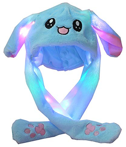 YEKEYI Hase Hut mit blinkenden Ohren, Plüschhut, für Frauen und Mädchen, blau, One size
