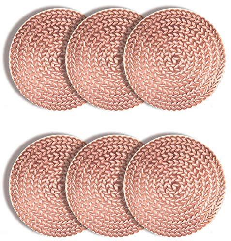 ASFINS Untersetzer Roségold, 6 Stück Untersetzer Gläser Tischset Rund Vinyl Hohl Platzsets Abwischbar PVC Tischuntersetzer für Küche, Zuhause, Speisetisch (10 x 10cm), R002
