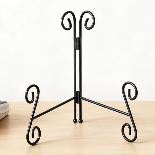 HEMYLU Plate Stand, 6 Inch Metal Plate Stands for Display 1 Pack, Black Iron Easel Stand Decorative Plate Holder for Picture Frame Photo Collectibles Book