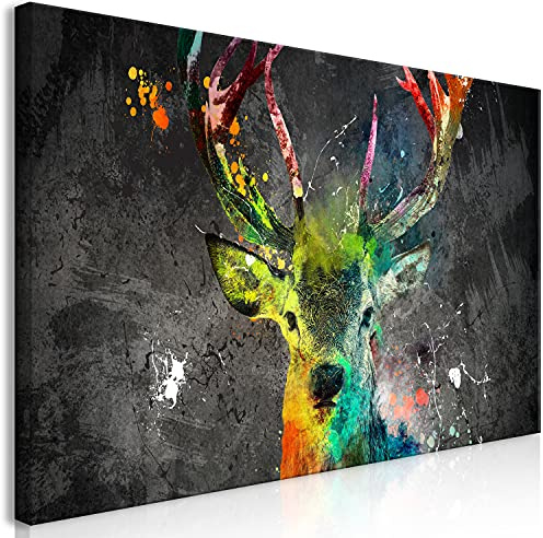 murando - Leinwandbild Hirsch bunt schwarz, 200x100 cm, Schlafzimmer | Hochwertige Leinwand, sofort aufhängbar, ideal fürs Wohn- oder Schlafzimmer, wasserfest und lichtecht, langlebig, stilvoll