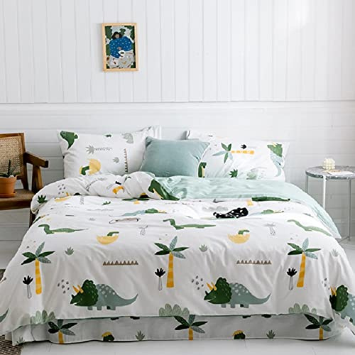 Yaofeiou Kinder Bettwäsche 100x135cm Baumwolle Babybettwäsche Junge Dinosaurier Bettbezug Dino Muster Mädchen Wendebettwäsche Grün mit Reißverschluss und Kissenbezug 40x60cm
