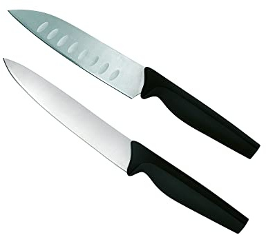 Jata HACC4501 - Cuchillos Cocina, Juego Cuchillos Cocina 2 piezas Santoku, Cuchillos de Acero Inoxidable, Mango Ergonómica, Fácil limpieza, Hoja 170 mm, Negro