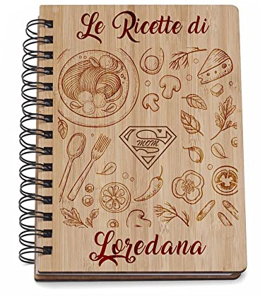 Ricettario da Scrivere in Bianco Quaderno per Ricette Le Mie Ricette Personalizzabile con Nome Copertina in Bamboo Libro di Cucina per Annotare Ricette Pietanze Dolci Idea Regalo Festa della Mamma