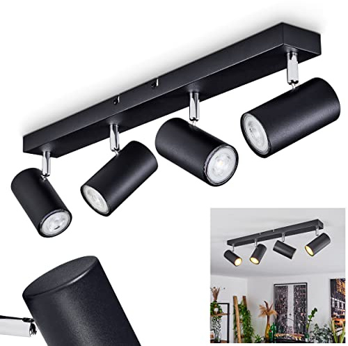 HOFSTEIN Deckenleuchte Javel, 4-flammige Deckenlampe aus Metall in Schwarz/Chromfarben, verstellbare Leuchte im modernen Industrial-Design, 4 x GU10, Esszimmer, Wohnzimmer, Schlafzimmer, Küche, Flur