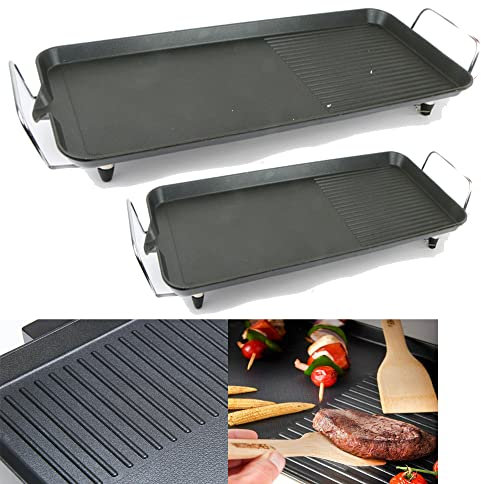 Family Health Grill, Electric Griddle & Flat Top Cooking Plate, Warming Tray Food Server, Non-Stick, Detachable Temperature Control, Indoor Table Top Cooking, 48 x 27 x 8 cm