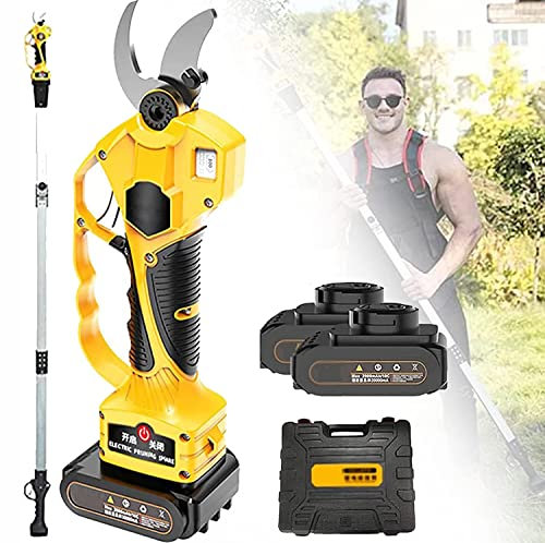 JIADUOFU Forbici da Potatura a Batteria,Forbici Elettriche Telescopiche,Diametro di Taglio 40mm, Lama Sk5 con 2 Batterie 2ah per Potatura da Giardino E Rami Alti,220v-190cmextensionrod