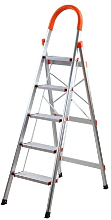 TREPPE Scala in alluminio domestica, pieghevole a forbice, 5 gradini