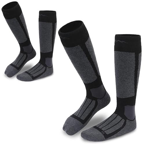 gipfelsport Ski Socks for Men, Women & Children, Warm Merino Ski Socks, Thermal Winter Socks with Padding, Knee Socks, Ski Socks for Winter, Snowboarding, Anthracite (2 x pairs - set), 36-38