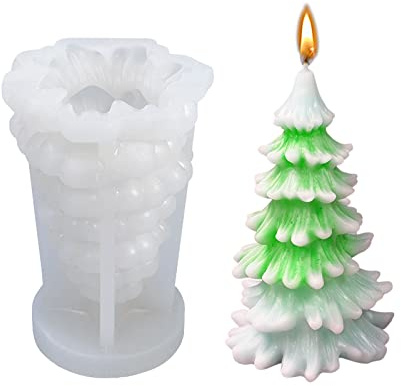 YEJAHY Weihnachtskerzenformen, 3D Weihnachtsbaum Silikonform für Kerzenherstellung, DIY Handwerk Harzform für Duftkerzen, Seife, Süßigkeiten, Schokolade, Weihnachtsgeschenke (Nadeln)