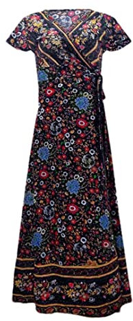 ERFMFKL Vestito floreale lungo del fiore della boemia del manicotto delle signore del vestito da partito delle donne, Nero e blu, L