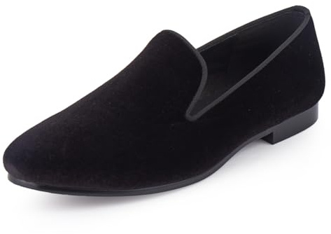 Harpelunde Mocasines de terciopelo de esmoquin para hombre, zapatos de vestir para boda, Black, 40 2/3 EU