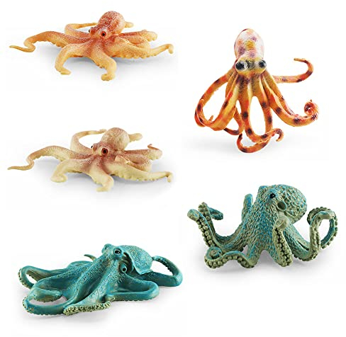 LICHENGTAI Mini Meerestiere Figuren, 5 Stück Ozean Tierfiguren Set Krake Spielzeug Marine Leben Tier Spielzeug Set Miniatur Spielzeug Lernen Spielset Ornamente Weihnachten Geschenk Für Kinder