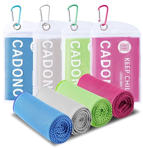 CADONO 4 Pack Cooling Towel (40x12), Soft Breathable Chilly Towel, Ice Towel, Microfiber Towel for Yoga, Sport, Running, Workout,Gym, Camping, Fitness, Workout & More Activities(Multicolor)