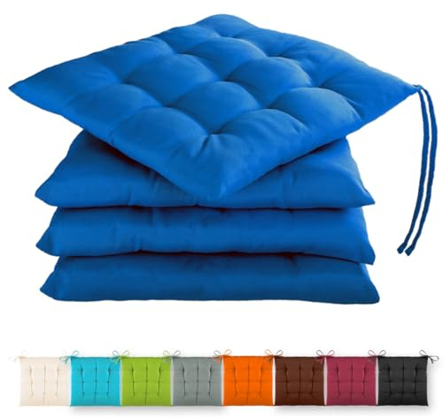 Gräfenstayn® 4er-Set Sitzkissen 40x40x3cm mit Haltebändern für Indoor und Outdoor mit Öko-Tex Siegel - (Blau)