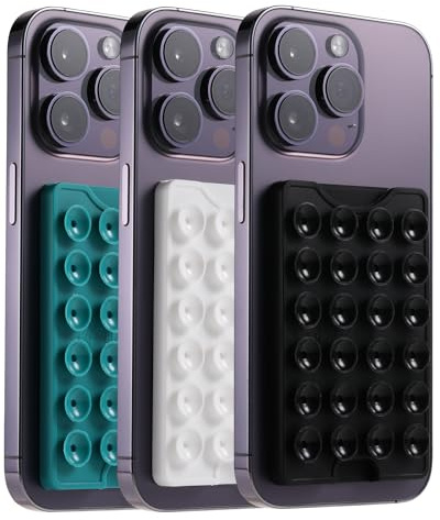 BIAJIYA Suction Phone Card Holder Mount, Silicone Octo Cup Buddy Phone Wallet for iPhone, Videos and Selfies, Hands-Free Sticky Phone Grip Card Holder Stick On Phone Case (Black+White+Green)