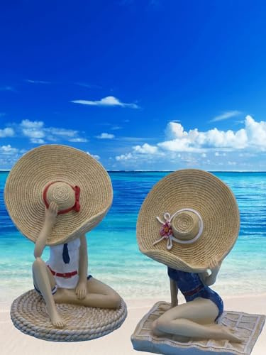 Pommerntraum ® | 2-er Set Maritime Badenixen Dekofiguren Frauenfiguren Badeladies Strandnixen Badefiguren Badepuppen Strandschoenheit im Retro-Stil Nostalgie Retro (Modell 3 / 2er Set)
