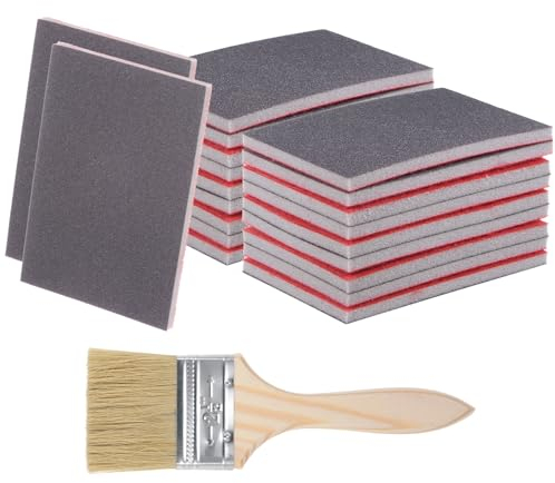QUARKZMAN 21 Stück Schleifschwämme Mit Bürste 800 Körnung Doppelseitiges Schleifpapier für Polieren von Metallspiegeln und für Nailart, Braun, Rot