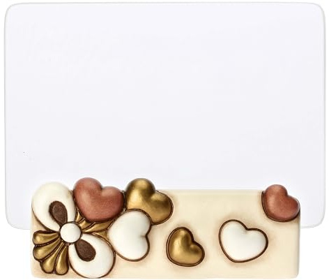 THUN, Portafoto con Cuori in Ceramica Decorata a Mano e Vetro, Versione Media, Linea Angel Love, 14 x 7 x 4.6 cm h