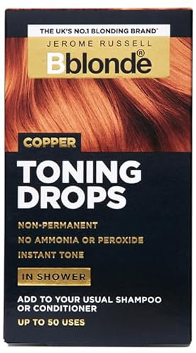 Jerome Russell Bblonde Copper Toning Drops - Non-Permanent Copper Hair Toner, Refresh & Maintain Copper Hair Dye, Add Drops in Shower with Shampoo or Conditioner, 50 Uses