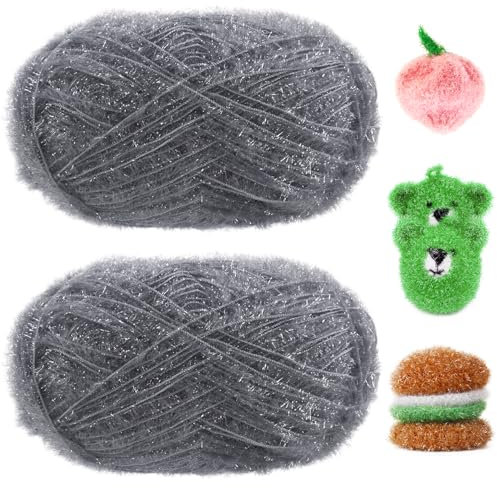 JeogYong Scrubby Yarn 2 Skeins (2 x 100g, 2 x 218yd) Scrubby Sparkle Yarn, Fluffy Polyester Scrubbie Yarn for Crocheting Knitting Dishcloths Washcloths DIY Projects