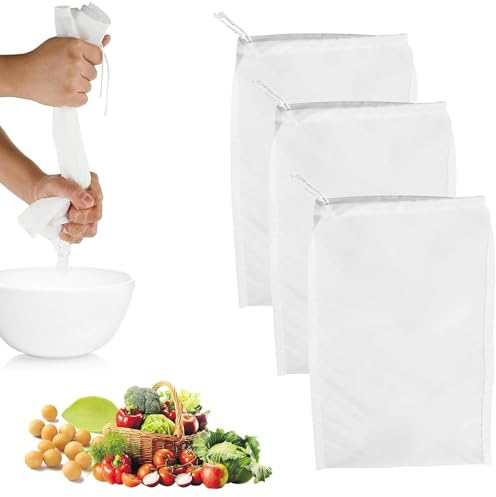 3 Pcs Muslin Cloths for Cooking,Cheese Cloths for Straining,Reusable Cheesecloth for Straining,White Nut Milk Bag,200 Mesh Strainer Bag,Straining Cloth for Homebrew Wines Soy Milk Soup Coffee Juice