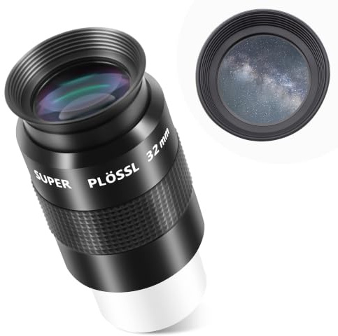 Astromania Teleskop Plossl Okular 32mm, Super Plossl Okular 1,25 Zoll | 52 ° Weitfeldbetrachtung, FMC 5-Element-Super-Plossl-Objektiv, Filtergewinde, Teleskopzubehör für astronomische Beobachtung