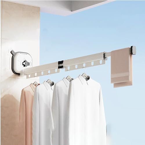 Ausziehbarer Wäscheständer, Wandmontage, platzsparend, Aluminium, faltbar, 2-fach gefaltet, Weiß