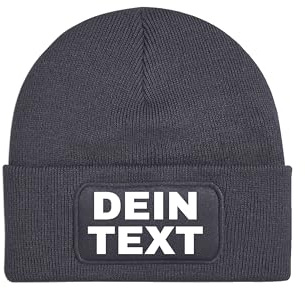 NIMAMA Personalisierte Mütze Beanie Bedrucken Lassen - Strickmütze mit eigenem Text personalisiert - Wintermütze Individuell als Geschenk für Herren & Damen selbst gestalten