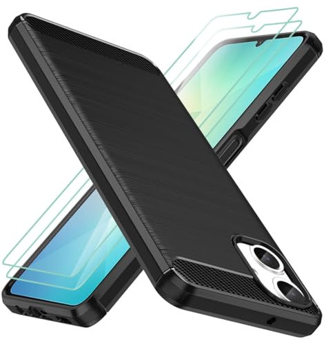 Osophter for Samsung Galaxy A06 Case: with 1pcs Screen Protector Shock-Absorption Flexible TPU Rubber Protective Cell Phone Cover for Samsung Galaxy A06(UK-Black)