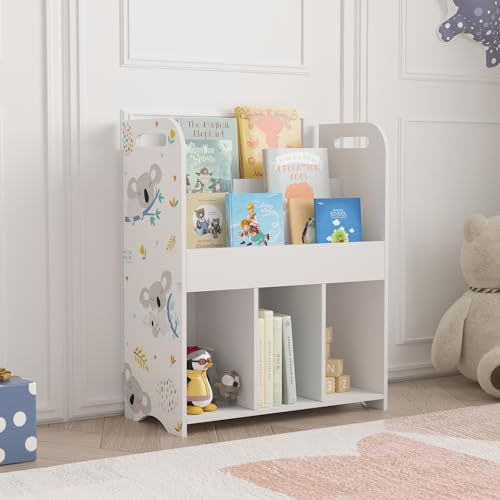[en.casa] Kinderregal Røyrvik Bücherregal für Kinder mit 6 offenen Fächern Spielzeugregal 75 x 62 x 29 cm Spielzeug Aufbewahrung Koala Motiv