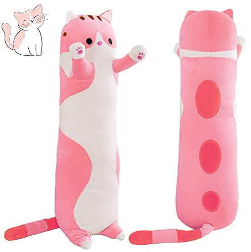 Sausudols Peluche Gato Larga Almohada 130 cm, Suave Peluche Gato Cojines de Peluche, Plushie Juguete Regalo para Cumpleaños, Navidad y San Valentín, Rosa