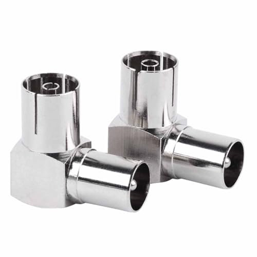 2Pcs TV PAL Male to Female Adapter - Right Angle RF Coax Connector 90 Degree Cable for TV Aerial Connections, Aerial Splitter for Wall Mounted TVs, Satellite & Antenna Cables - Copper Aerial Connector