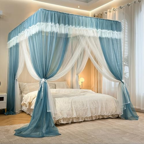 Generisch Elegantes, königliches, luxuriöses Doppellagiges Moskitonetz im Prinzessinnen-Stil für Mädchen, Frauen, Hochzeiten, Jungen, Betthimmelvorhang, Heimdekoration (Doppelbett, Dunkelbla