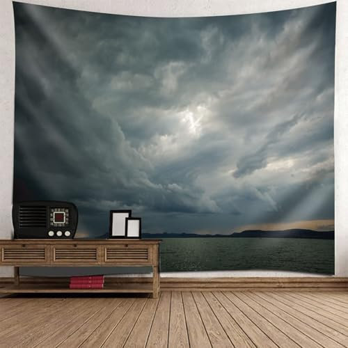 Homxi Wandteppich Abstrakte Landschaft 150 x 150 CM,Meer Wolken Himmel Wall Tapestry Wall Hanging Polyester Weiß Grau