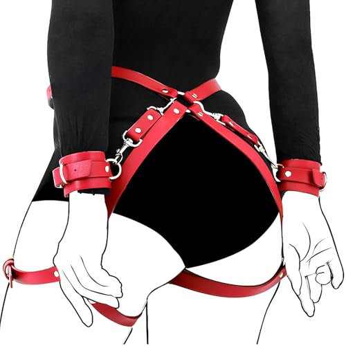 Qoosea SM Bondage Set Fessel Set, BDSM Fesseln Handschellen Sex Spielzeug für Paare mit Handschellen und Oberschenkelbundgurten Erwachsene Sexspielzeug, SM Cortex Set Punk für Rave Outfit & Cosplay