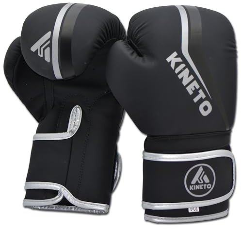 KINETO Kids Boxing Gloves Sparring - Faux Leather, Ages 3-9, Boys & Girls Training Gloves for Boxing, MMA & Fitness (Black, 2oz)