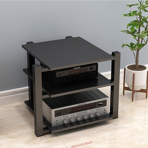 Nordivo HiFi Rack Aus Holz & Stahl,Audio-Video-Regal Mit 3/4/5/6 Ebenen, Audio-Medienständer,Audio-Rack HiFi Regal Hoher Medienschrank,Audio-Tower,Plattenregal Phonoschrank(Black,65cm/25.6in)