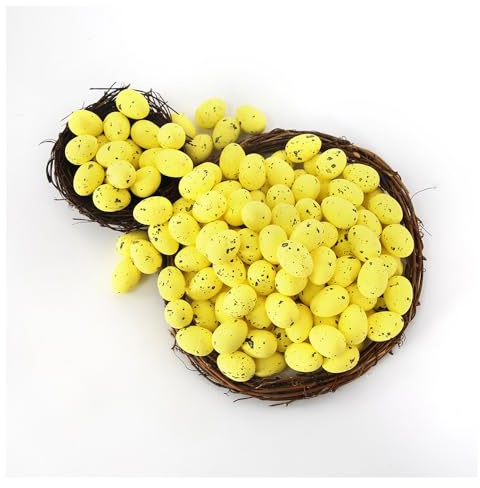 BrightGlow 18 mm Schaum Ostereier 100 Stück Ostereier Zum Basteln Schaum Gesprenkelte Eier Dekorationen Miniatur Ostereier Kleine Schaumstoff-Ostereier für Ostern Dekorationen Gelb