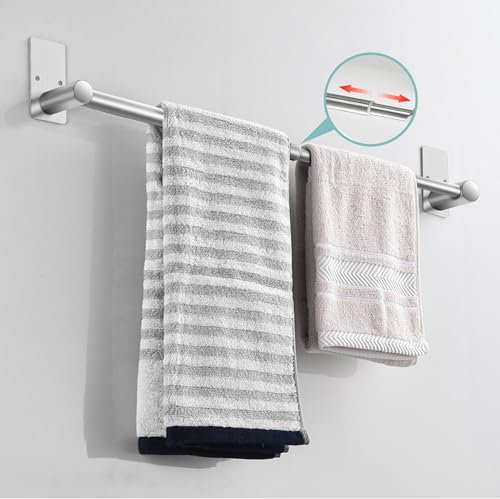 Mr.Sun Handtuchhalter Ohne Bohren Edelstahl Ausziehbar 12-24 Inch Silber 1 Ablagefächer 1 Stangen Für Bad Küche Dusche Wandmontage Klebefläche