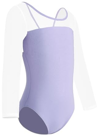 ZYXWVU Maillot Ballet Niña de 3/4 Manga Larga Maillot Danza Niña para Bailarina Gimnasia, AM3000ZX-morado, 8-9 años