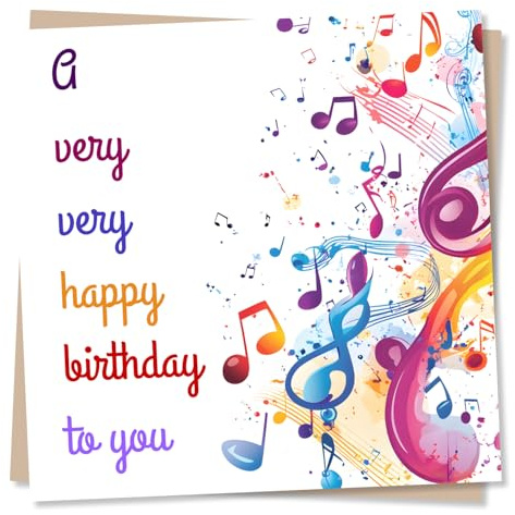 Happy Birthday Card for A Music Lover - Musical Notes Design - Very Happy Day - for A Friend, Loved One, Partner, Relative, Son, Daughter