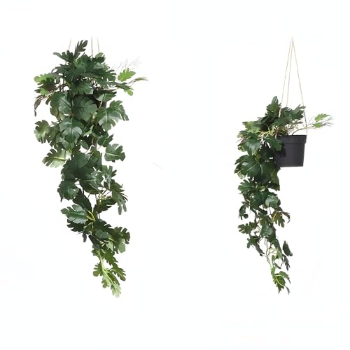 Acihety Konstgjord monstera hängväxt i kruka (72 cm inklusive replängd) – realistisk konstgjord växt med rep – perfekt för vardagsrum, balkong, kontor och inomhus