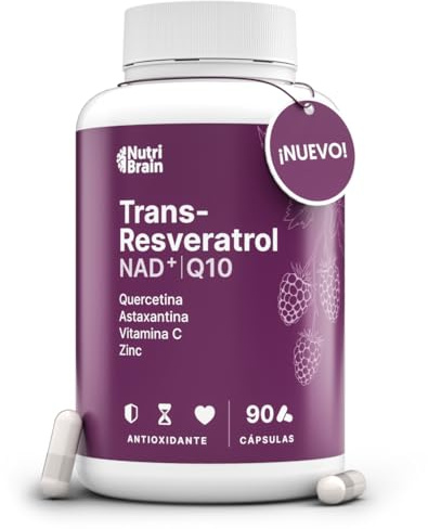 Trans-Resveratrolo, NAD⁺, Coenzima Q10, Quercetina, Astaxantina, Vitamina C e Zinco | Antiossidante, Anti-Età e Difese Immunitarie | 90 Capsule | Formula Avanzata con 7 Attivi Sinergici | 3 Mesi