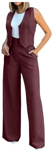 Generico Tailleur Donna Eleganti Pantaloni e Gilet Completo Business Blazer a Senza Maniche 2 Pezzi Tuta Elastici in Vita Set di Abiti in Tinta Unita Pantalone Due Pezzi Suit