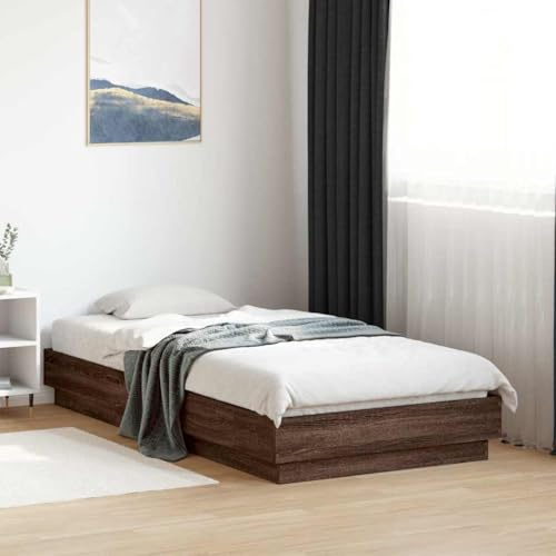 Teenpull Modernes Bettgestell Holzwerkstoff Braun Eiche 90x190 cm Einzelbett Rahmen ohne Matratze, stabiles Plattform Bett für Schlafzimmer Jugendzimmer, Möbel für erholsamen Schlaf