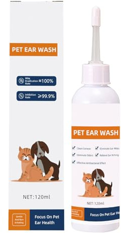 Ohrenreinigungstropfen zur Ohrenschmalzentfernung für Katzen und Hunde, Ohrenreinigung, Gehörgangsreinigungslösung, 120 ml (White, 16cm)